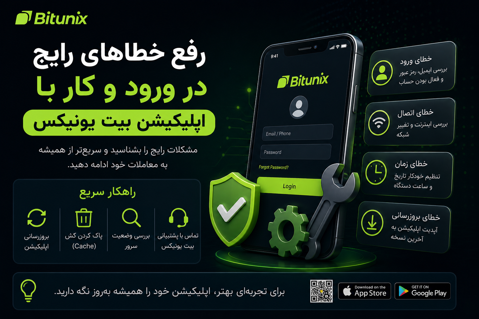 رفع خطاهای رایج در ورود و کار با اپلیکیشن بیت یونیکس