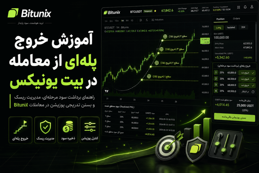 آموزش خروج پله‌ای از معامله در بیت یونیکس